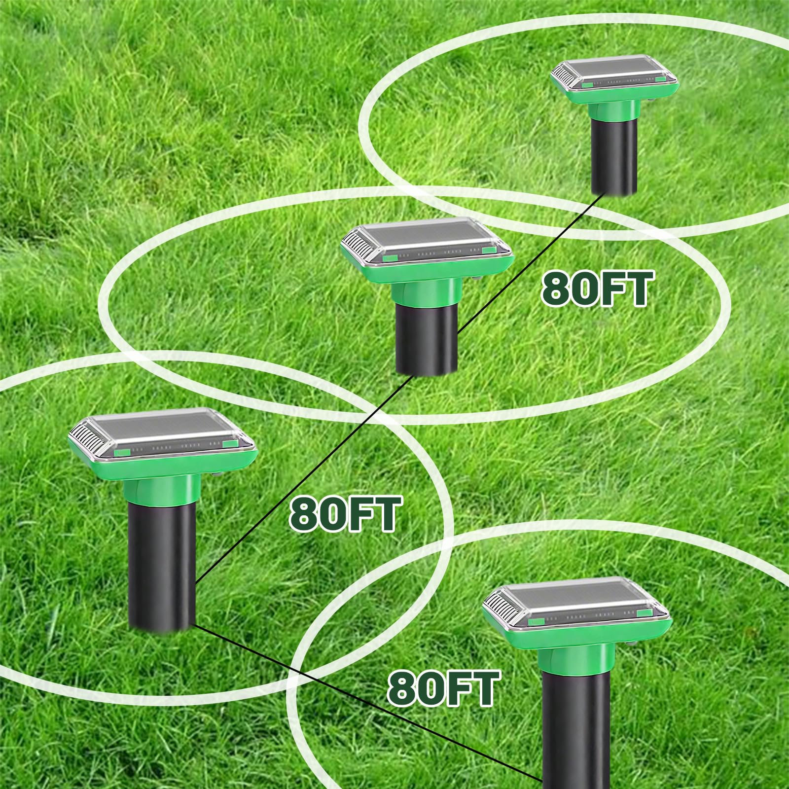 Lot de 4 répulsifs solaires Anti-Taupes, Répulsif à ultrasons, Fréquence Variable 400-1000 Hz, IP66 Imperméable, Dissuasif Efficace Repulsif Pigeon, Anti Souris Gopher, piège à Serpents