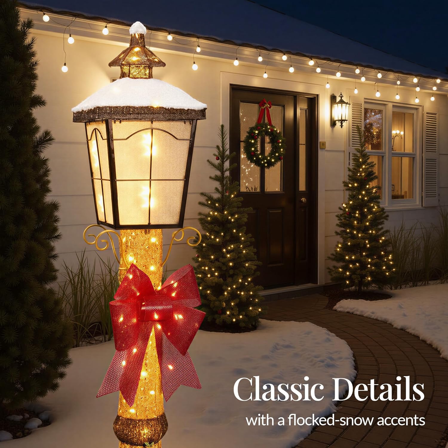 Best Choice Products Large Outdoor Christmas Lamppost Decoration, 6ft Tall with Lighted Bow, 100 LED Lights, Holiday Porch Lamp Post Decor- Gold