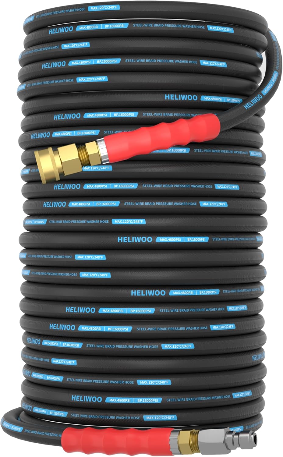 3/8'' Pressure Washer Hose 100FT 4800 PSI, Steel Wire Braided Kink Resistant Power Washer Extension Hose for Cold & Hot Water (Max 248°F), 3/8'' Qucik Connect Ends, Black and Red
