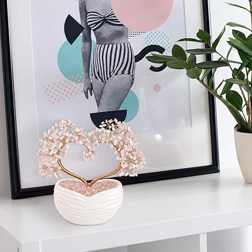 Miniatura 3 de Jovivi Paquete  2 artículos de adorno de bonsái de cristal de cuarzo rosa con forma de corazón de árbol del dinero con piedras preciosas curativas +