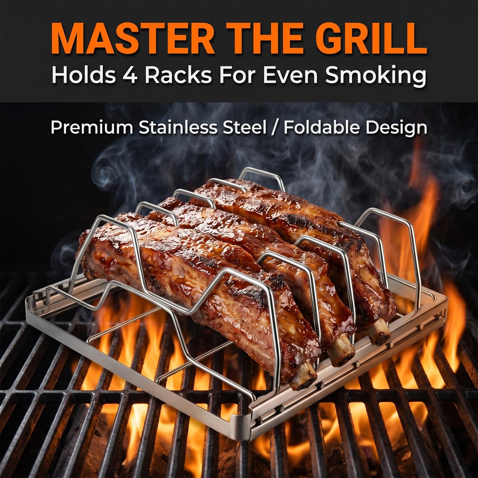 Stojak żeberkowy do grilla, uchwyt żeberkowy ze stali nierdzewnej do grillowania i wędzarni, akcesoria do grilla gazowego, grill węglowy, kuchnia na świeżym powietrzu i grill