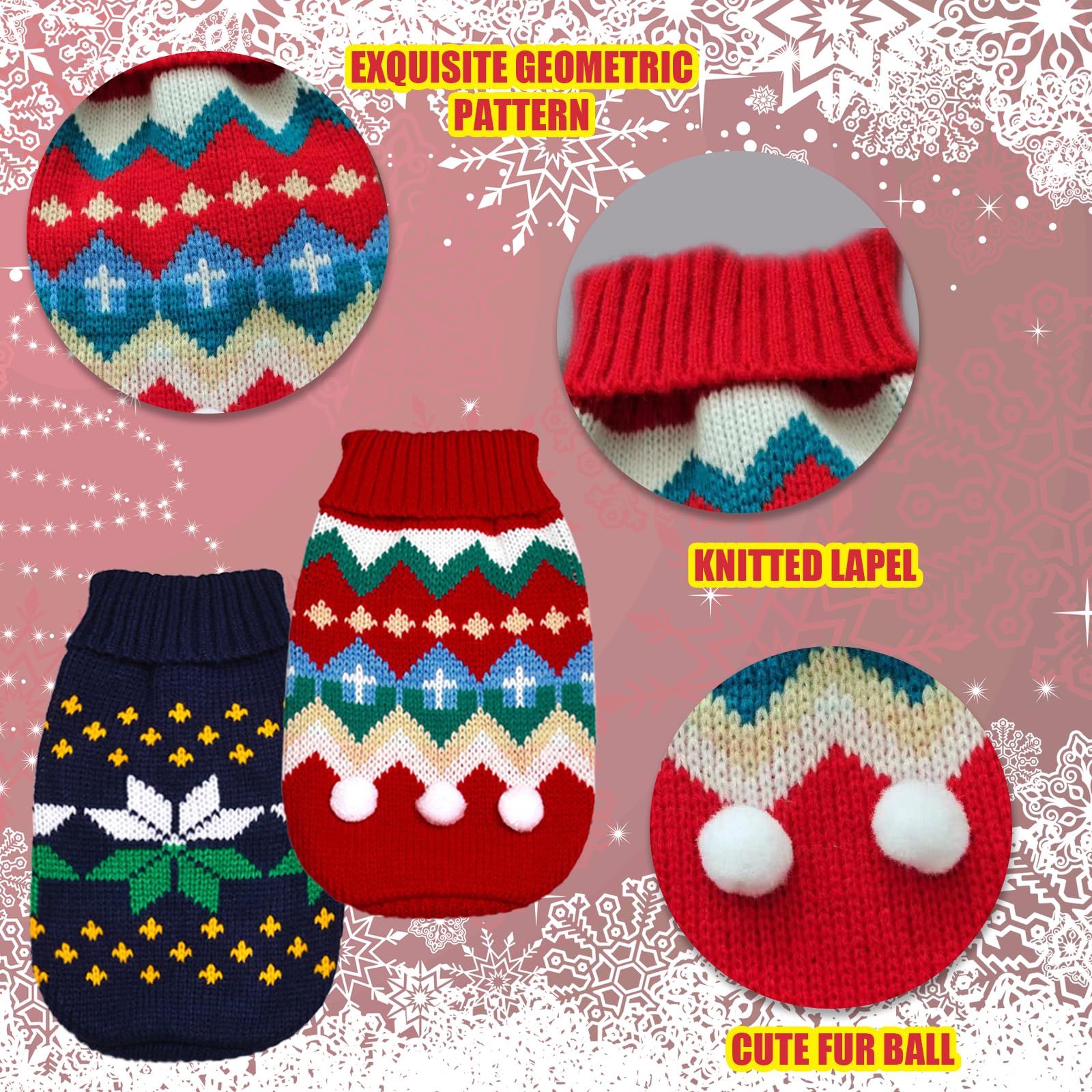 BDSHUNBF 2pcs Christmas Dog Jumpers, Pet Dog Knitted Sweater, Xmas Puppy Cat Holiday Costume, Winter Warm Apparel Coat for Small Dogs - Image 3