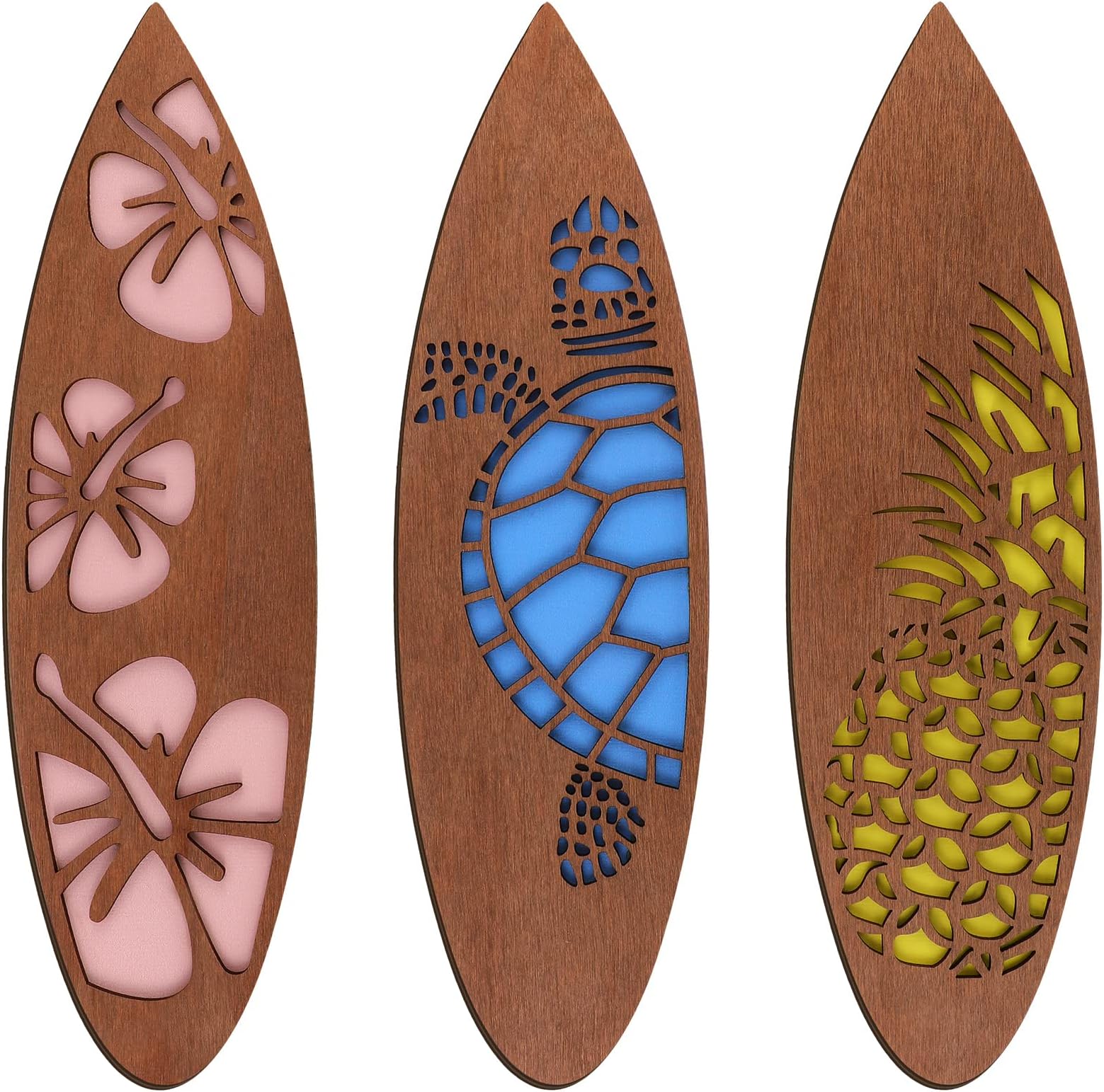 Tatuo 3 Pcs Surfboard Wall Decor Summer Surfboard Hanging Sign for Party Available in Sizes Tropical Beach Room Wooden Decor for Surfer Bedroom Living Room Bathroom(Retro,11.81 x 3.31 x 0.2 Inch)