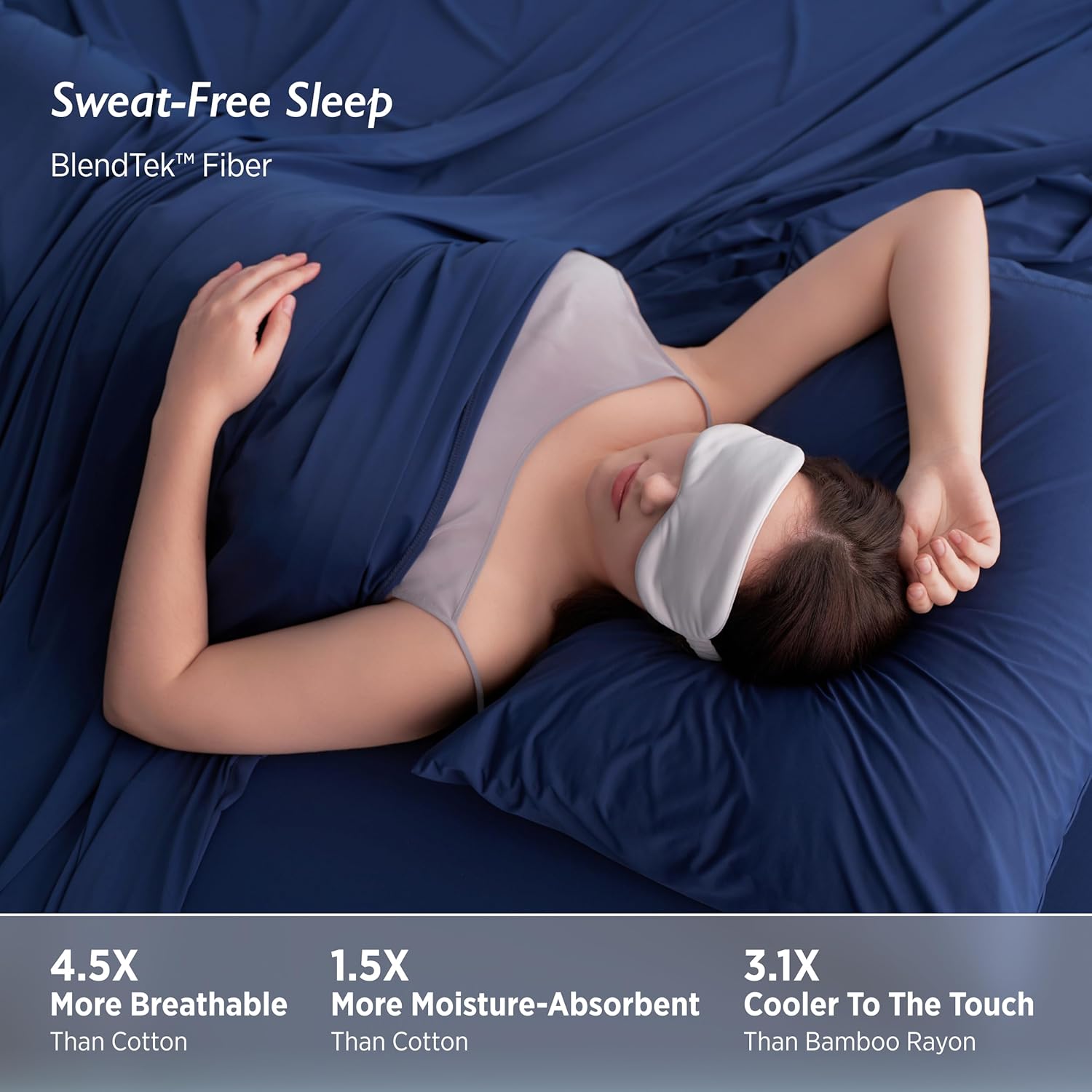 Breescape Cooling Sheet Set King Size - BlendTek™ Dry & Cool Technology for Hot Sleepers and Night Sweats, Q-Max>0.46 Tech, Deep Pocket Up to 18", 360° Elastic Band, Twilight Blue - Image 8
