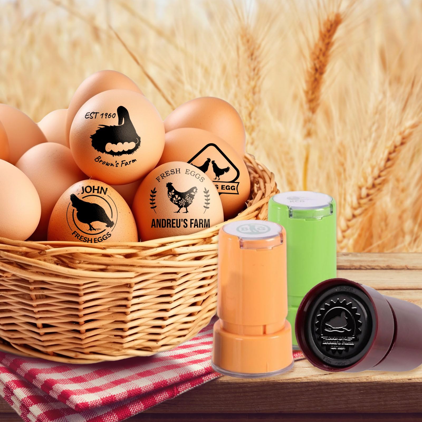 Custom Egg Stamps, Personalised Chicken Eggs Stamps, Unique Designs Custom Marking for Farm, Chicken Egg Stamp, Customise Stamping, 1.2" x 1.2", Large Logo Stamp.