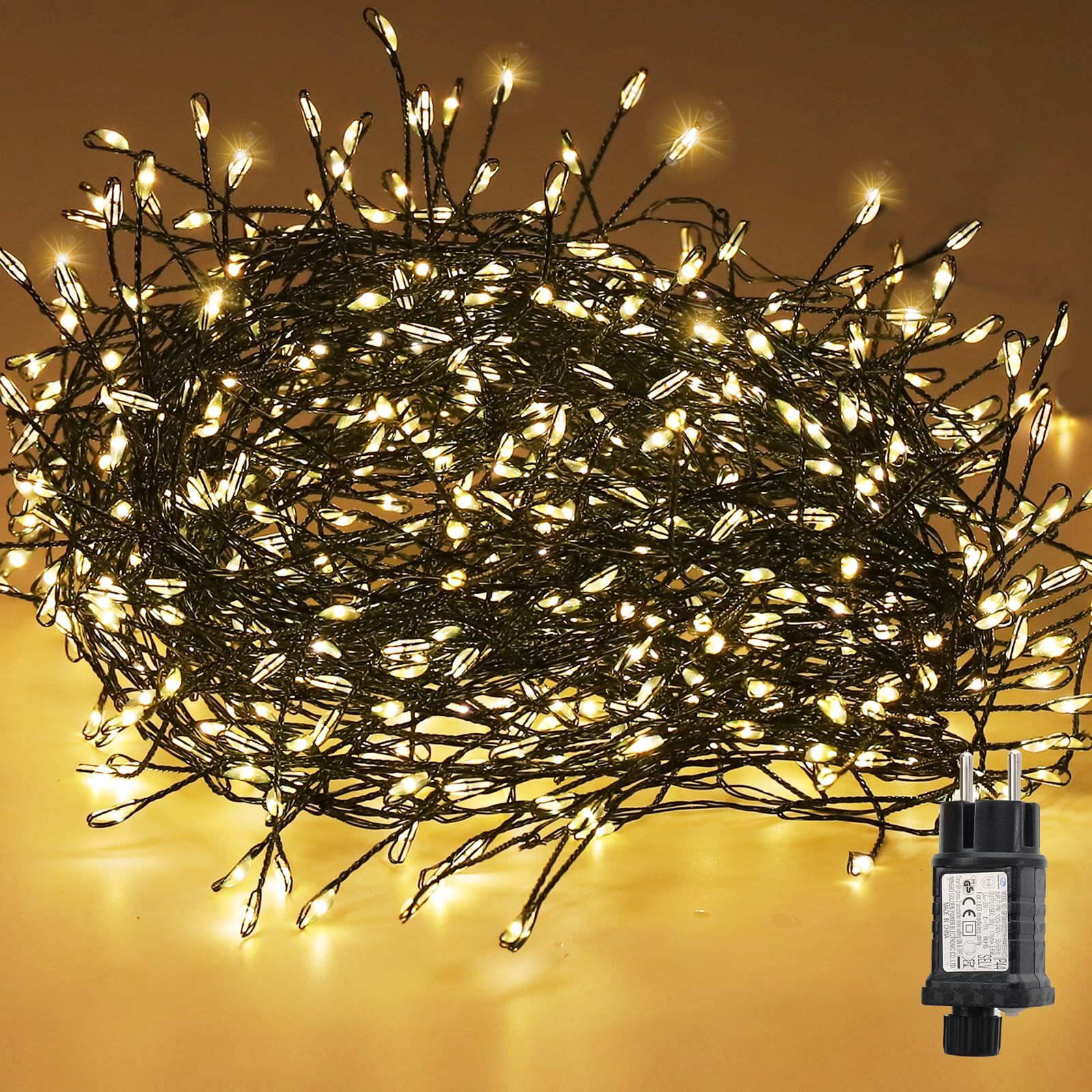 SALCAR Cadena de luces LED en racimo para árbol de Navidad, 20m con 800 LEDs, iluminación de árbol de Navidad con 8 modos, temporizador y memoria, resistente al agua, para exteriores e interiores