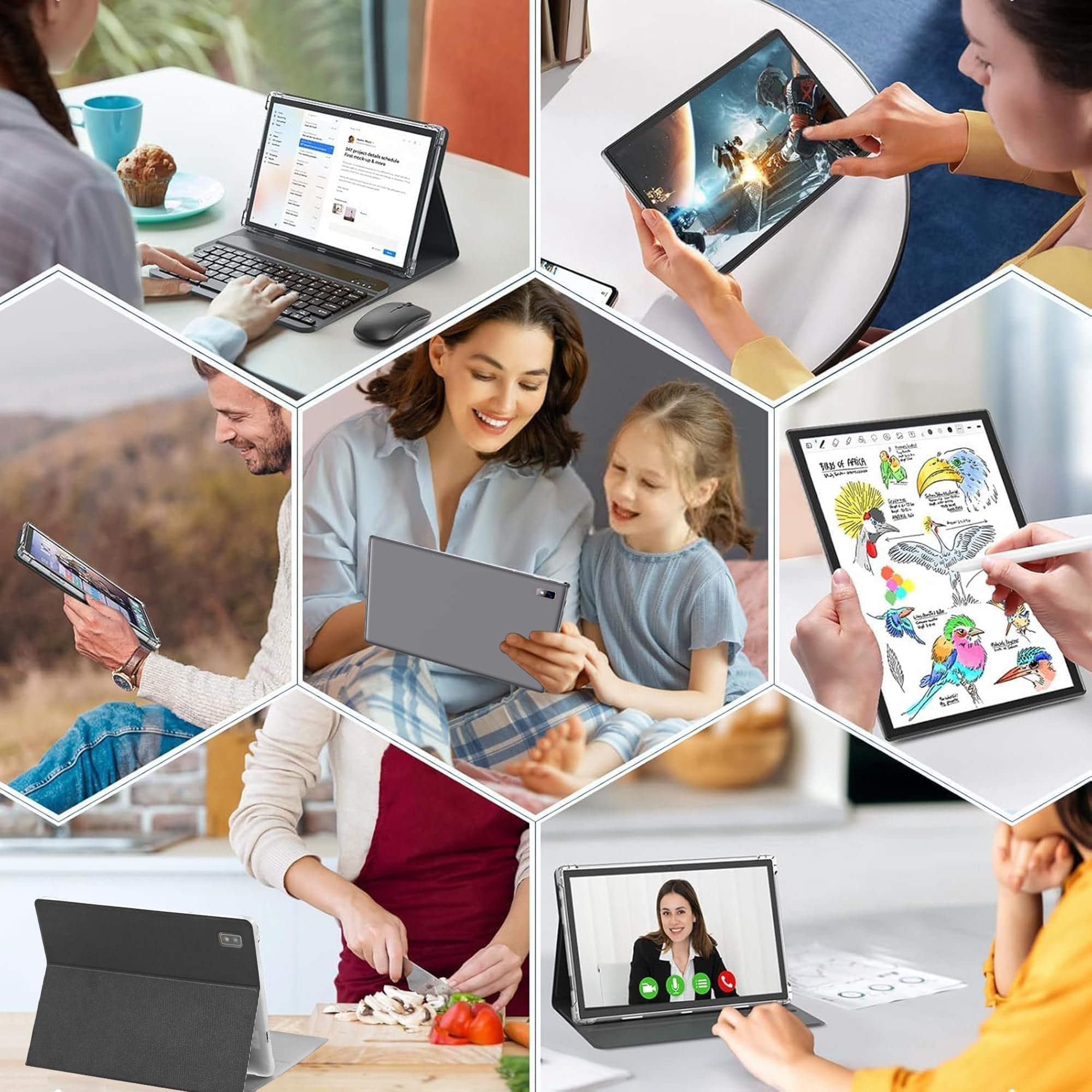Tablet 10 Pollici Android Tablet 8GB RAM + 64GB ROM Quad-Core 5000mAh 1280x800 HD Touch Screen 5MP + 8MP HD Camera Bluetooth Tablet PC (Grigio) (8+64GB)