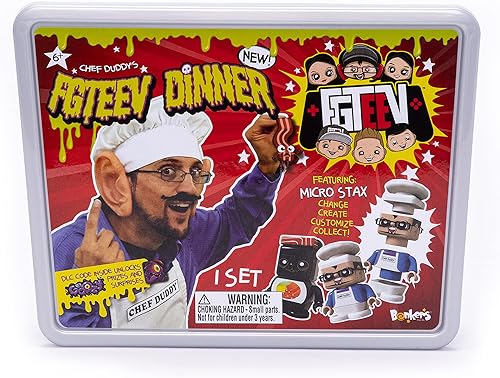 Miniatura 1 de FGTeeV Cena Chef Duddy – Llena de sorpresas, incluyendo masilla de salsa de pavo Gurkey y 4 figuras micro STAX con temática alimentaria – Cambia,