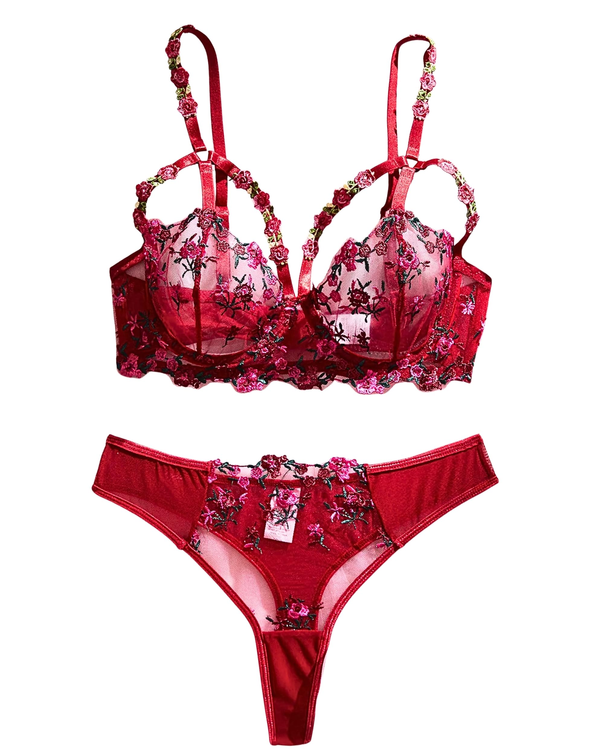 Women's Embroidered Floral Lingerie Set, Sheer Mesh Underwire Bra with Matching Panty-image-13