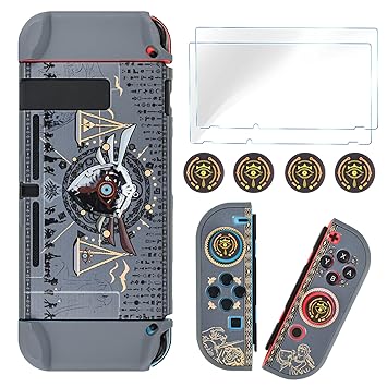 DLseego Dockable Protective Case Compatible with Nintendo Switch, Newest Pattern Cute Design Hard Cover with 2 pcs Glass Screen Protectors and 4 pcs Thumb Grips - Zelda