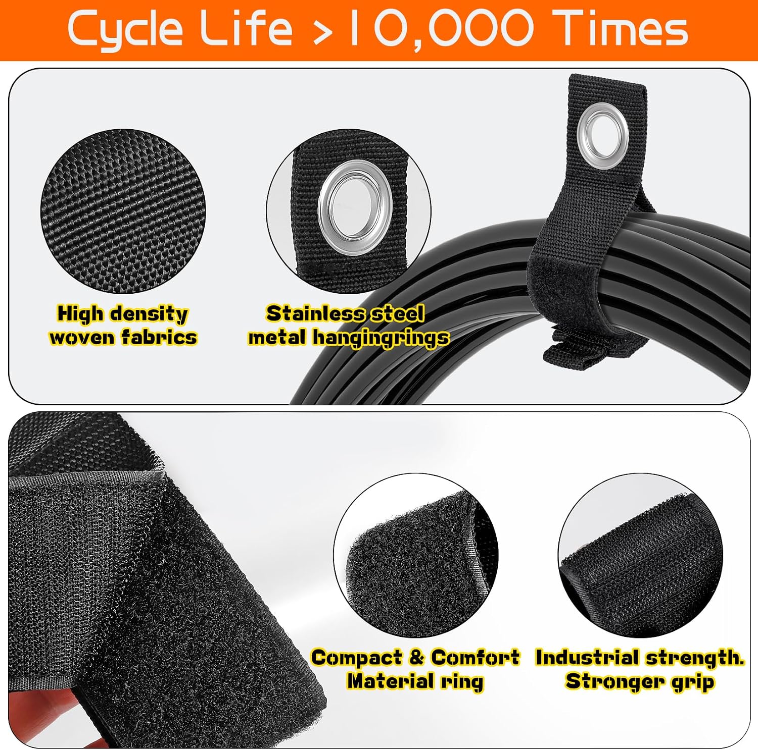 10-piece set Rope restraint device,Quick Velcro closure interface,With a metal ring holder,For organizing ropes and cables,For organizing tools in RVs and warehouses.