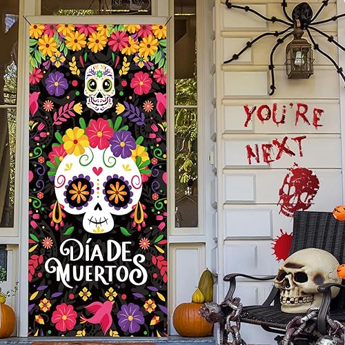 Miniatura 2 de Día de los Muertos para puerta, decoración de Halloween, porche, fondo de puerta, interior Dia De Los Muertos, cartel de fiesta de carnaval mexicano