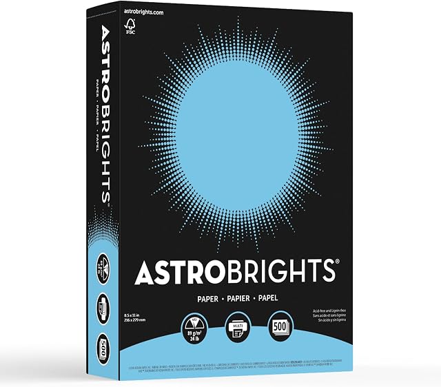 Neenah 21528 Le papier couleur Premium Astrobrights, 24 Lb, 8.5 x 11 Des pouces, 500 Feuilles, bleu lunaire
