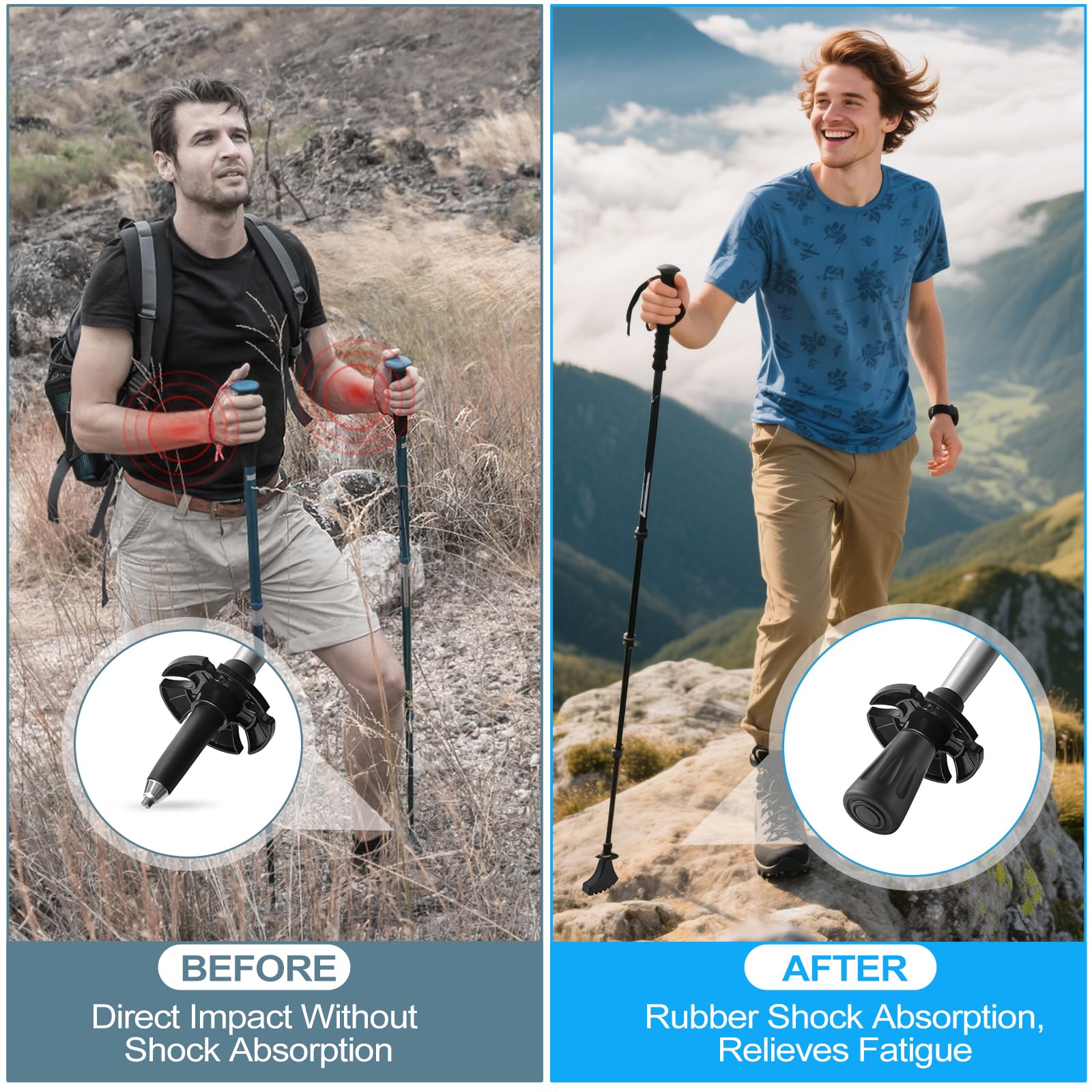 Puntas de Goma de Bastones Senderismo y Bastones Trekking (11mm), Antideslizantes Tapas para Bastones de Senderismo, para Almohadillas Resistentes para Asfalto, Grava y Montaña