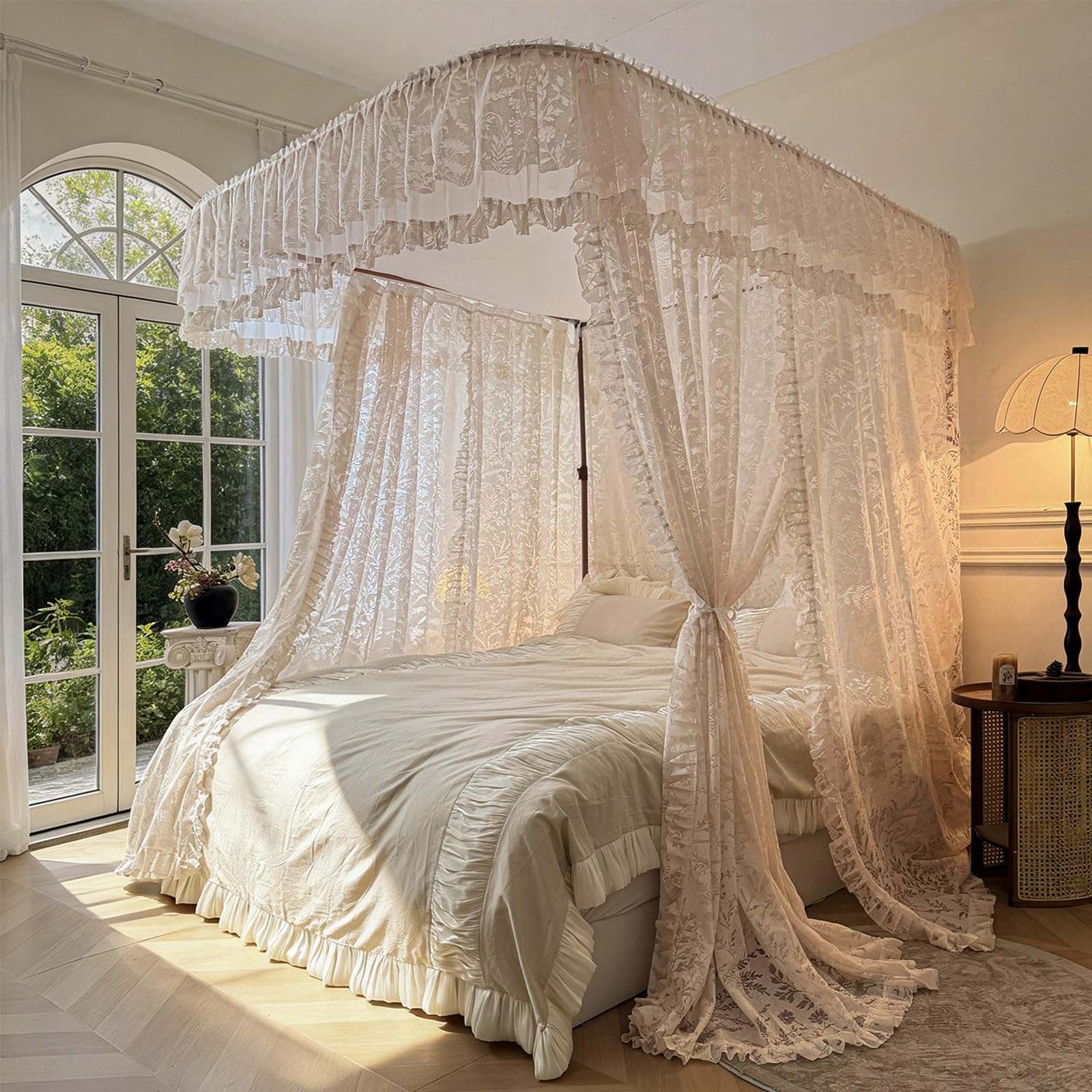 SARKEY U-Shaped Rail Bed Canopy Curtain,Princess Beds Canopys,Three-Opening(B,180x220x210cm(71"x87"x83"))