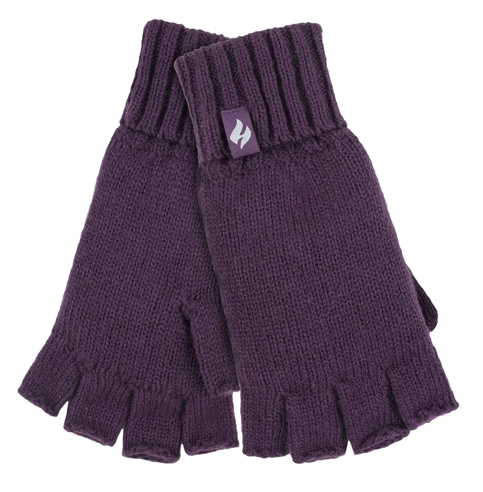 Heat Holders Women's Plum Knitted Fleece Lined Winter Thermal Fingerless Gloves In