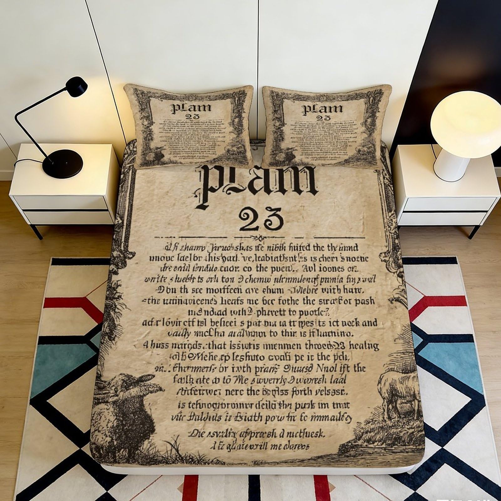 Pnayamiorkfel Style-8 3D Printed Psalm 23 Fitted Sheet Microfiber Vintage Scripture Bed Cover For Bedroom Dorm Decor Dustproof Washable 90X200x25cm