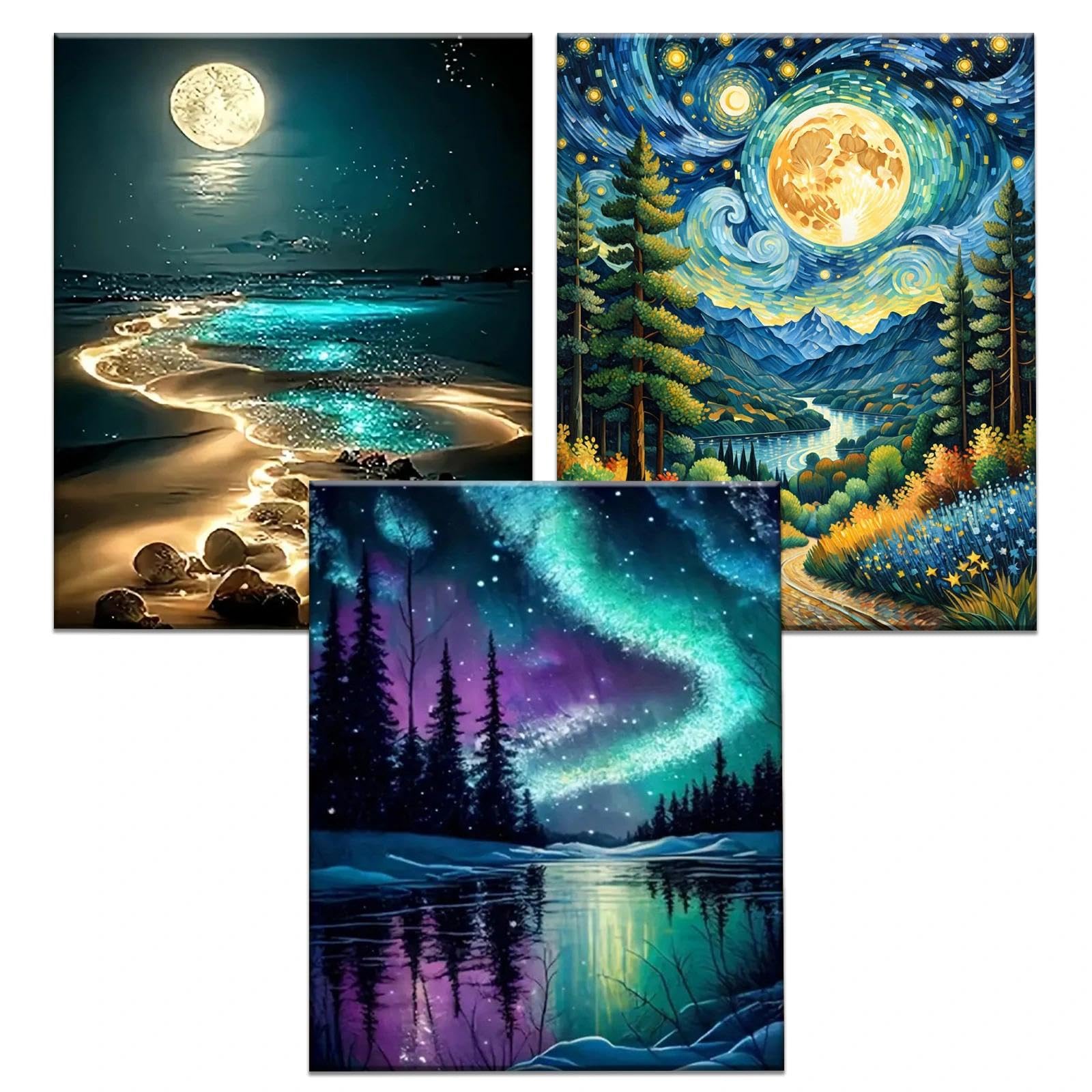 YALKIN 3 Packs Paint by Numbers Kits for Adults（16x20in/40x50cm）, Painting by Number Kits On Canvas,Without Frame DIY Color Oil Painting Acrylic Paints,Home Wall Decor Christmas