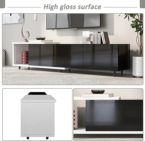 Miniatura 4 de Rhomtree Soporte de TV con 3 cajones para TV de 80 pulgadas, centro de entretenimiento para consola de TV con 6 patas champán para sala de estar y