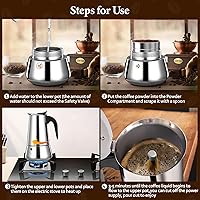 Vista 5 de Olla de Moka de 6 Tazas Cafetera Percoladora Italiana de Café 300ml para Estufa Espresso Mocha de Acero Inoxidable Cafetera Greca Clásica para Café