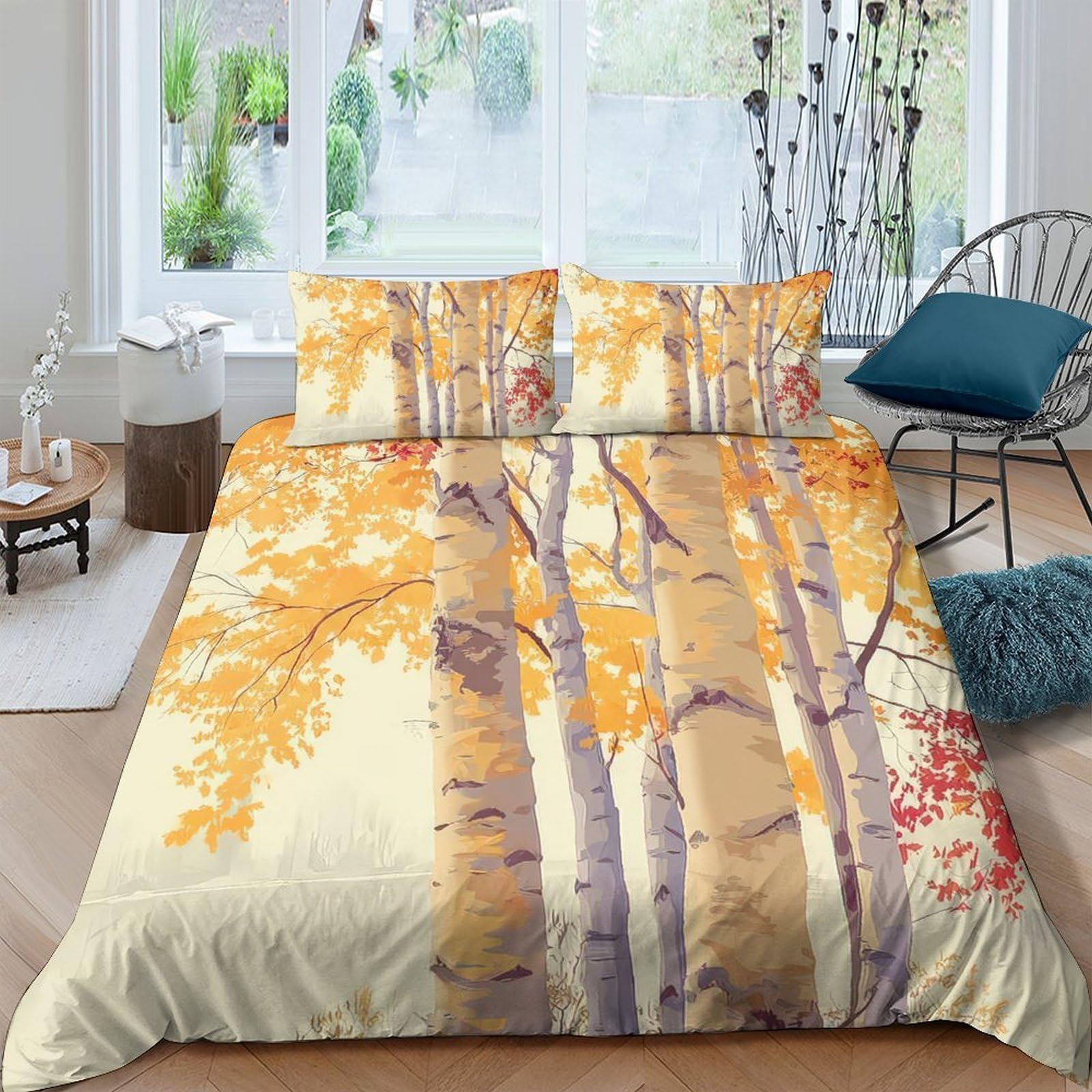 Ctjqhvkz Style-2 3D Printed Autumn Forest Fitted Sheet Microfiber Soft Breathable Maple Tree Bed Cover For Bedroom Guest Room Decor Single（135X200cm）