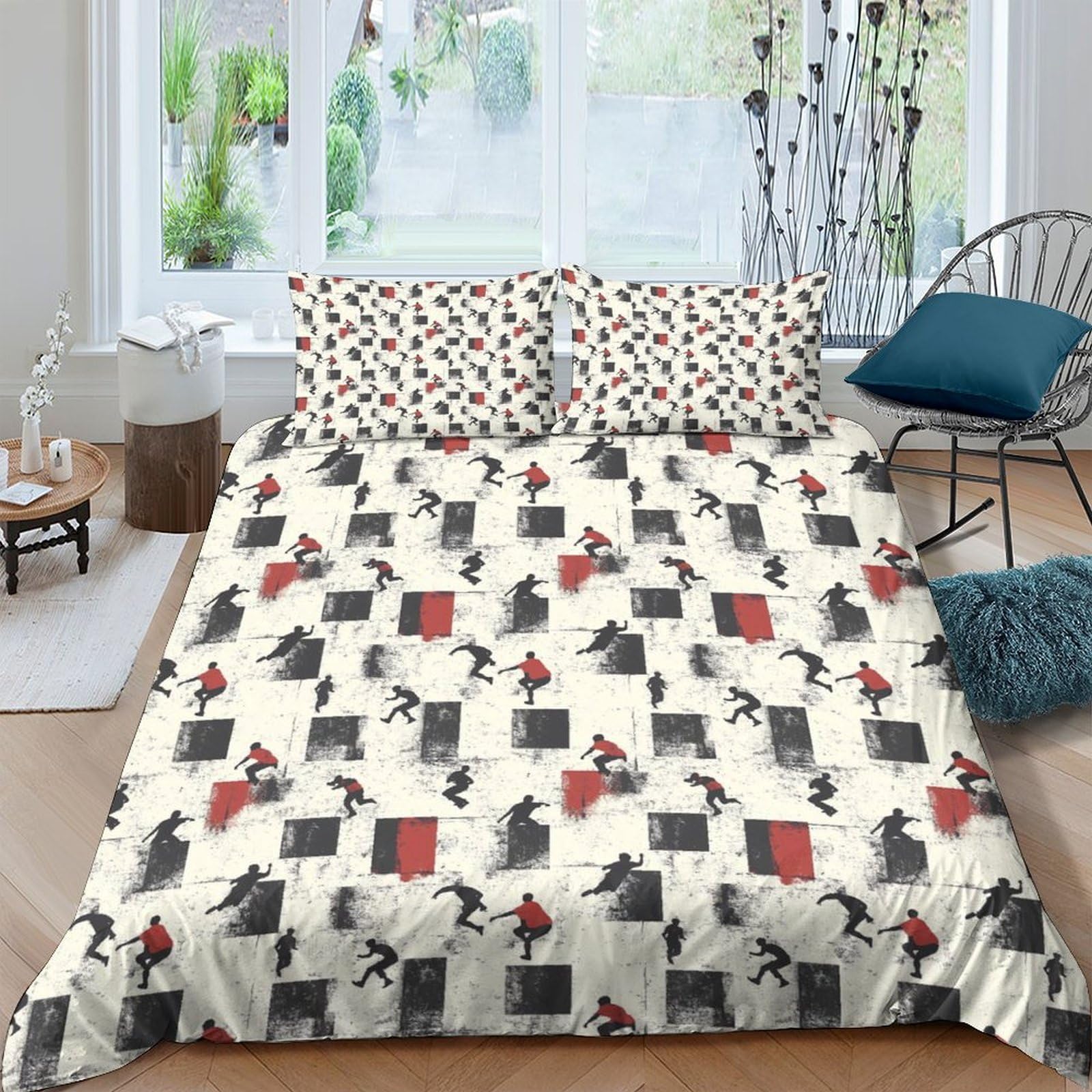 Ctjqhvkz Style-7 3D Printed Cat Silhouette Fitted Sheet Microfiber Soft Breathable Geometric Block Mattress Cover For Bedroom Decor Single（135X200cm）
