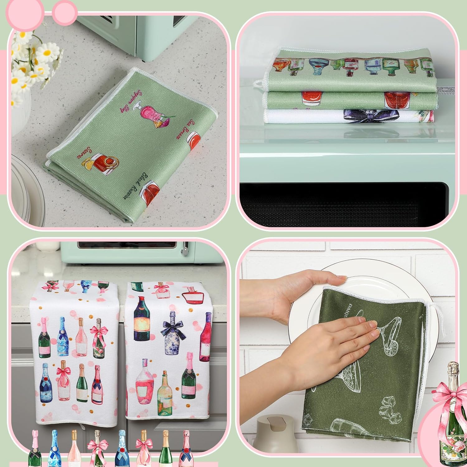 6 Pcs Bar Cart Kitchen Towels Hostess Gifts for Champagne Cheers Decorative Hand Towels for Champagne Lover Gifts Tea Cloths Bar Decor 24 x 16'' - Image 4