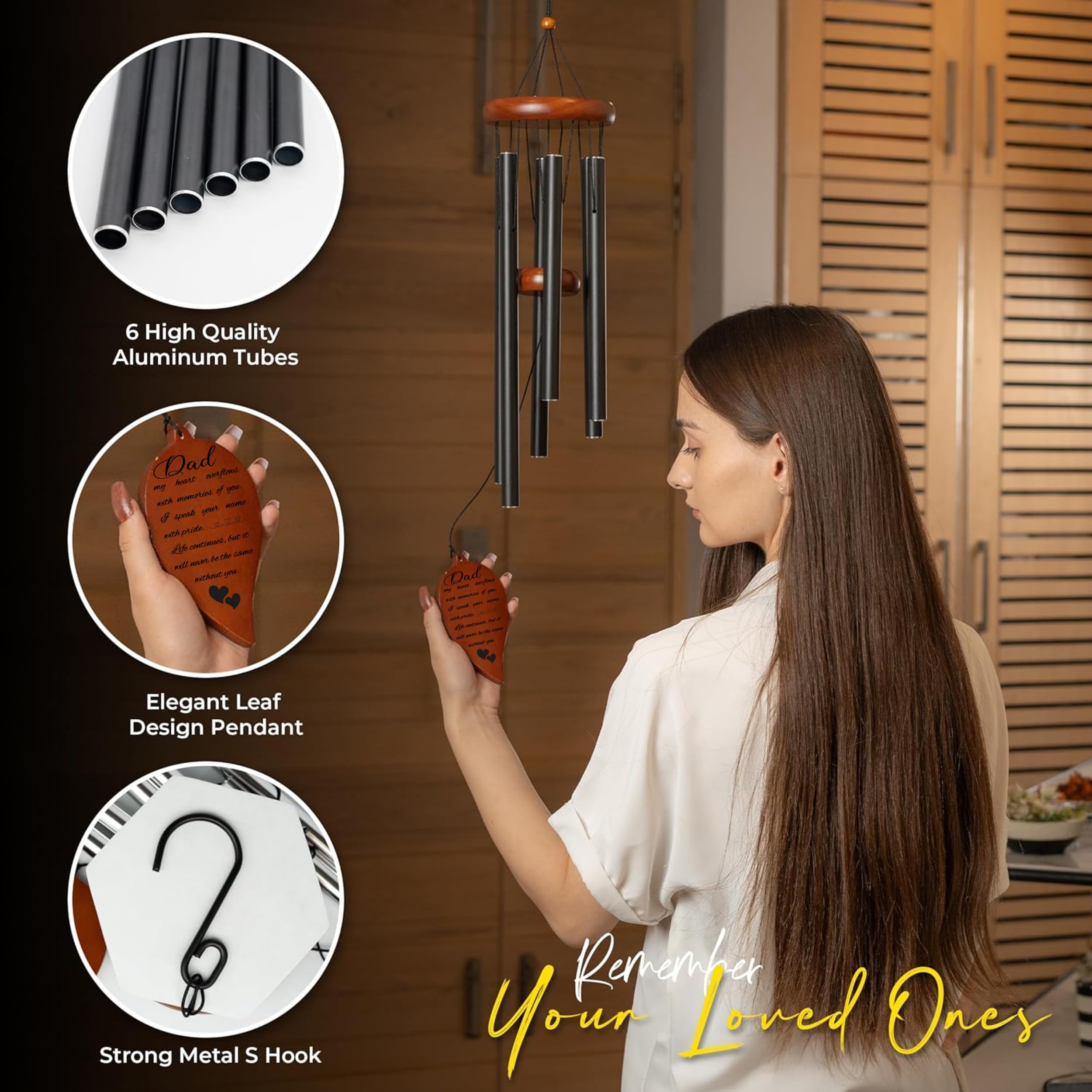 Gedenk-Windspiel Für Trauerfälle – Beileidsgeschenk Für Verlust Des Vaters, Mit Holzschild, 64,8 Cm