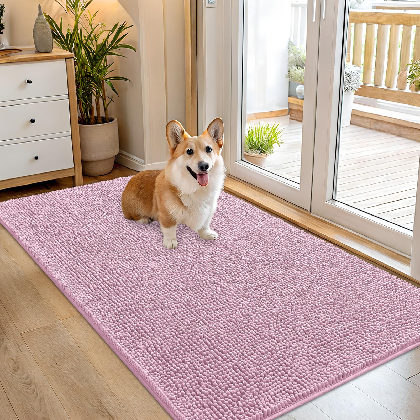 OLANLY Dog Door Mat for Muddy Paws 54x32, Super Absorbent Chenille Mud Mat