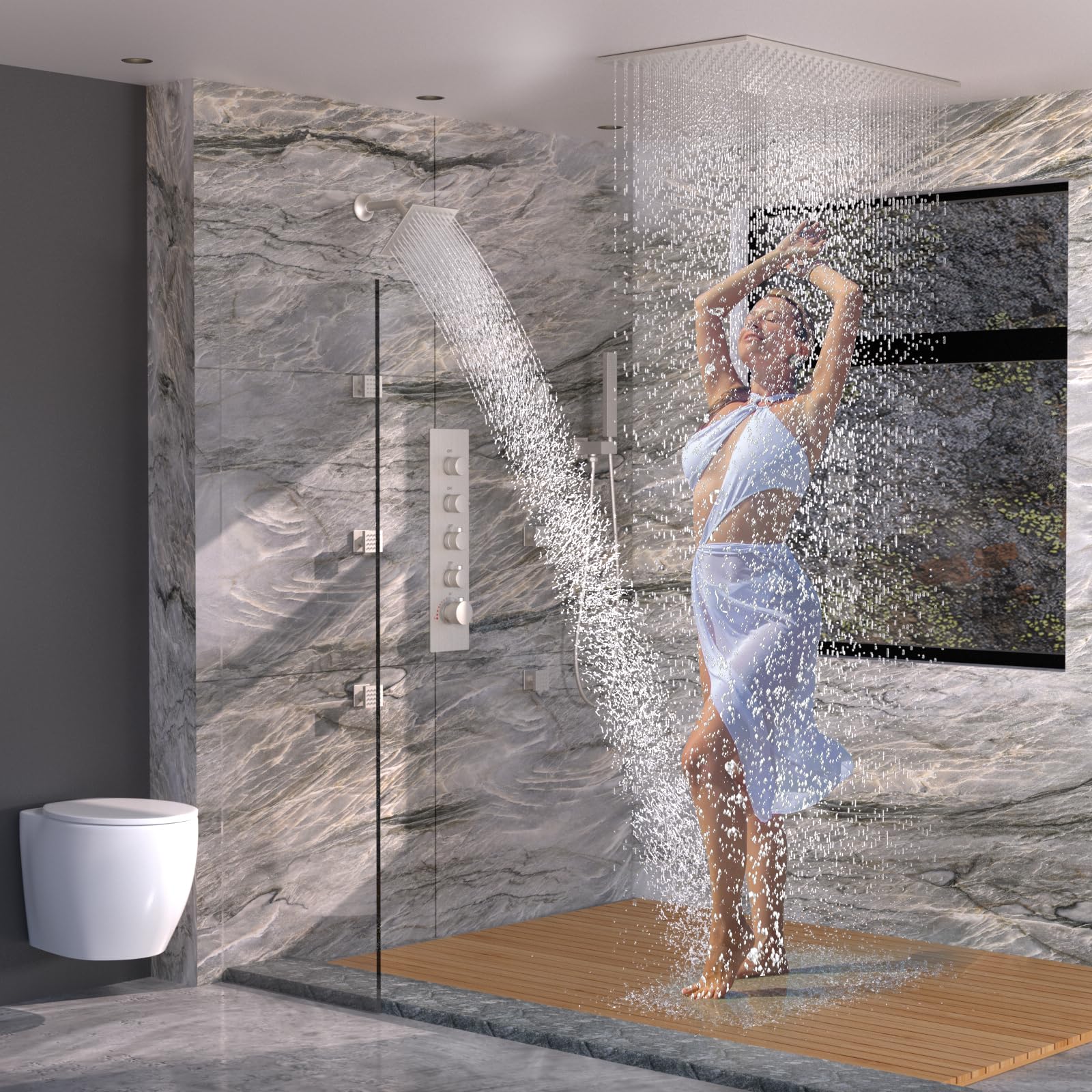 HOMEDEC Full Body Shower System with Dual Shower Heads, 6pcs Body Jets with 15.7x31.5