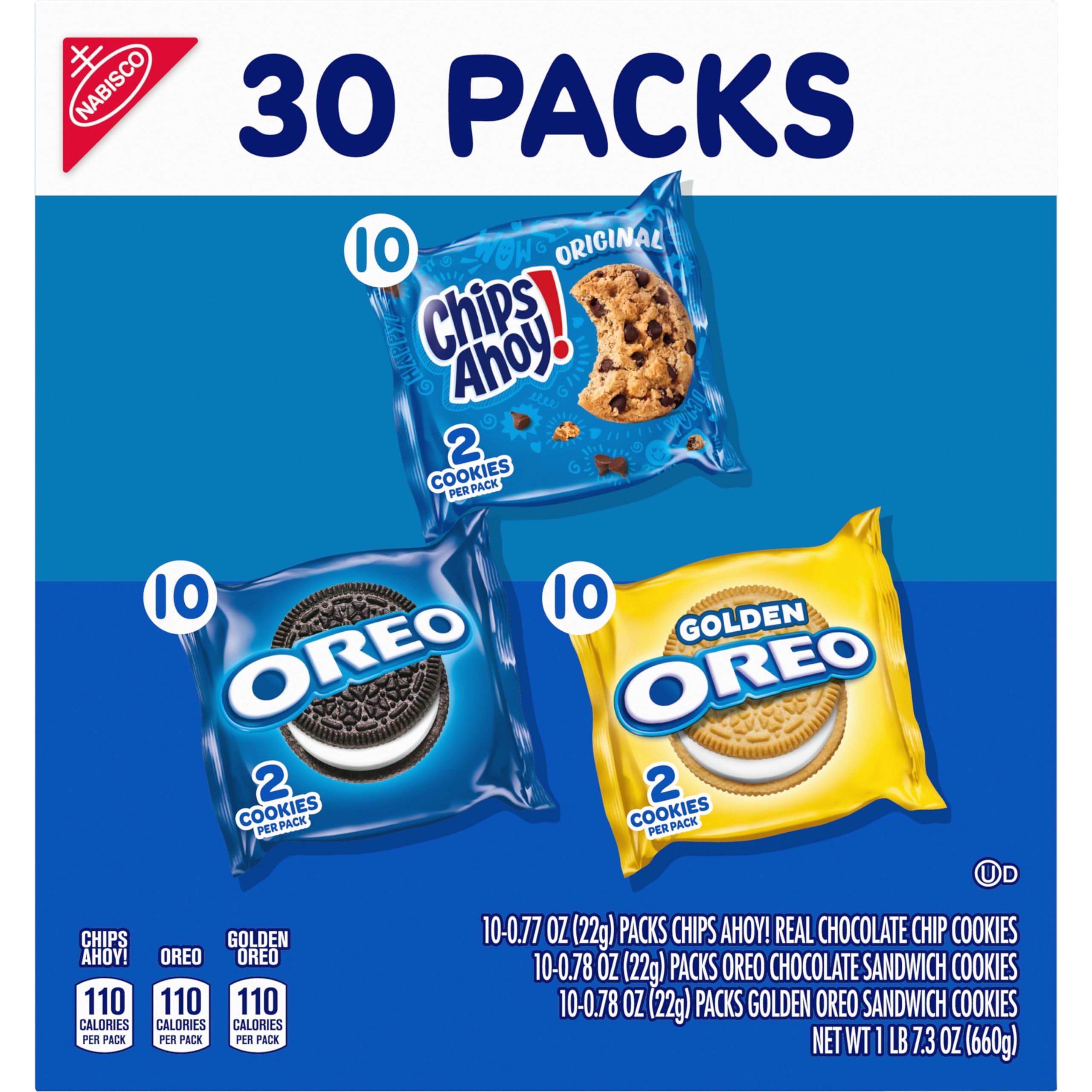 Nabisco Sweet Treats - Paquete de 30 galletas OREO, OREO Golden & CHIPS AHOY!, paquete de 30