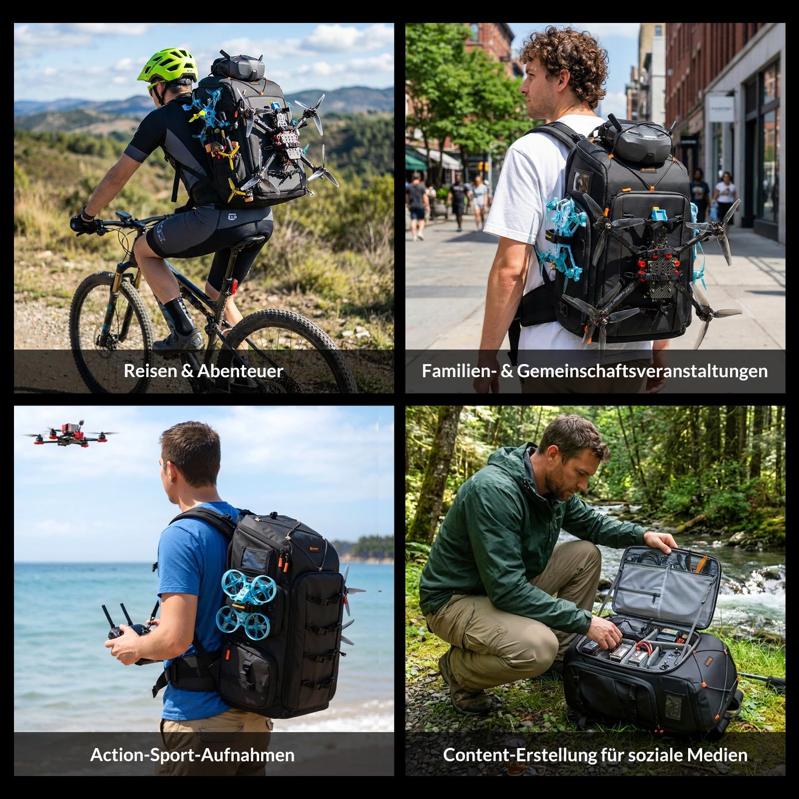 TARION Flightpro FPV Drohnen Rucksack Kamerarucksack Rucksacktasche | Professionelle Rucksack für FPV Racing Quadcopter Brille DJI-Fernbedienung Zubehör Schwarz