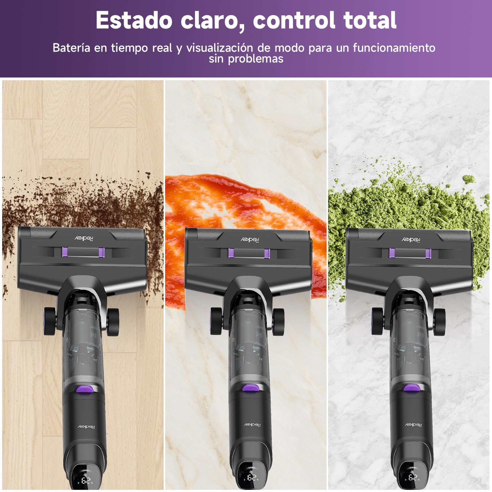 W15 Aspiradora Sin Cable Inteligente 3 en 1, Fregona Eléctrica con 45 Min de Autonomía, 65dB, Avance Automático, Limpieza de Bordes, Potente Succión para Pelo de Mascotas en Suelos Duros
