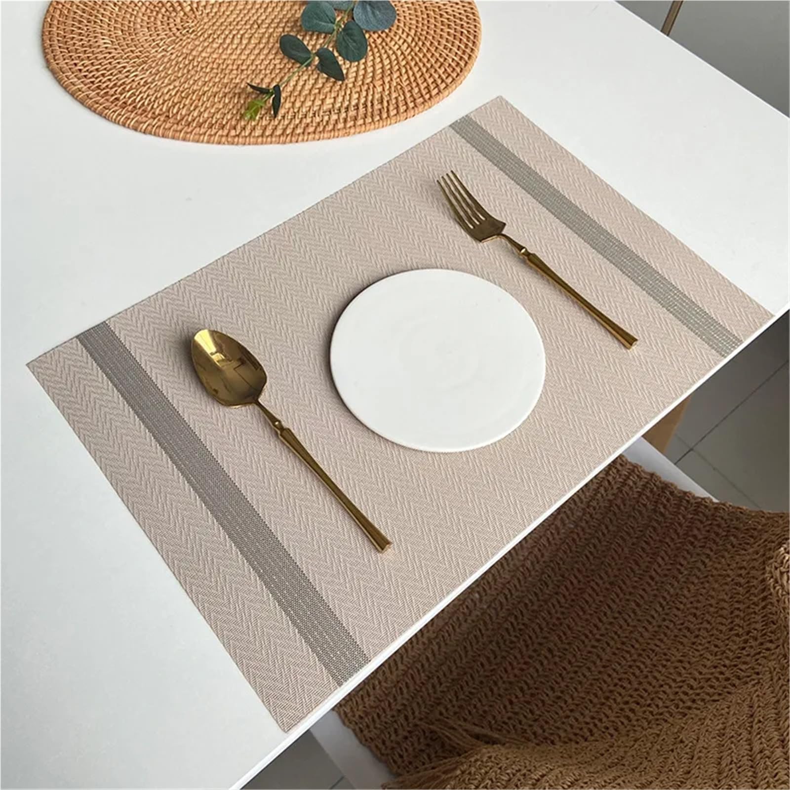 PVC Placemat Heat Insulation Dining Table Mat Waterproof Oil Proof Placemat Table Kitchen Home Party Hotel Accessories(SHU Khaki,30x45cm 10pcs)