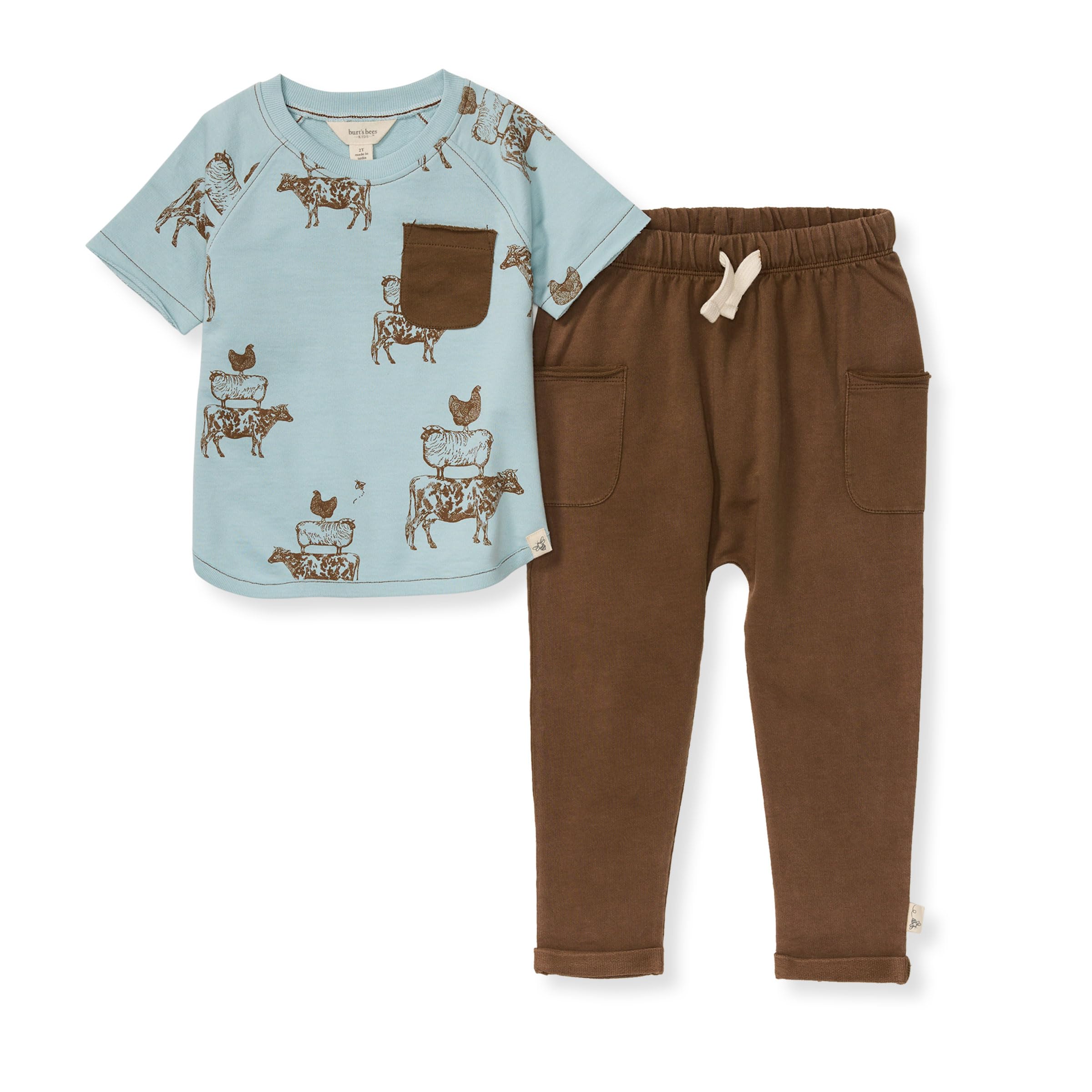 Burt's Bees Baby Shirt And Pant Set, Top & Bottom Outfit Bundle, 100% Organic Cotton Juego de canastilla para bebés y niños pequeños Bebé-Niños