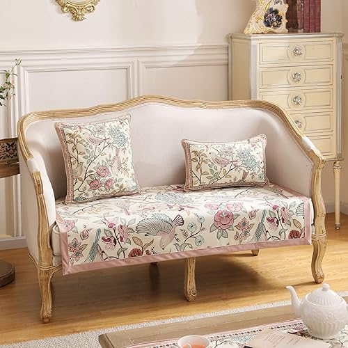 Miniatura 2 de Fundas de sofá biplaza vintage de terciopelo, fundas seccionales de terciopelo beige francés floral, fundas de lujo antideslizantes para sillón,
