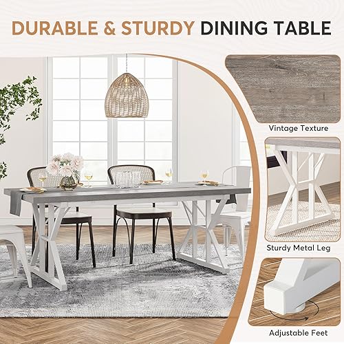 Miniatura 6 de Tribesigns Mesa de comedor estilo granja para 6 personas, mesa de comedor rectangular de madera de 70.8 pulgadas, mesa de cocina rústica con patas