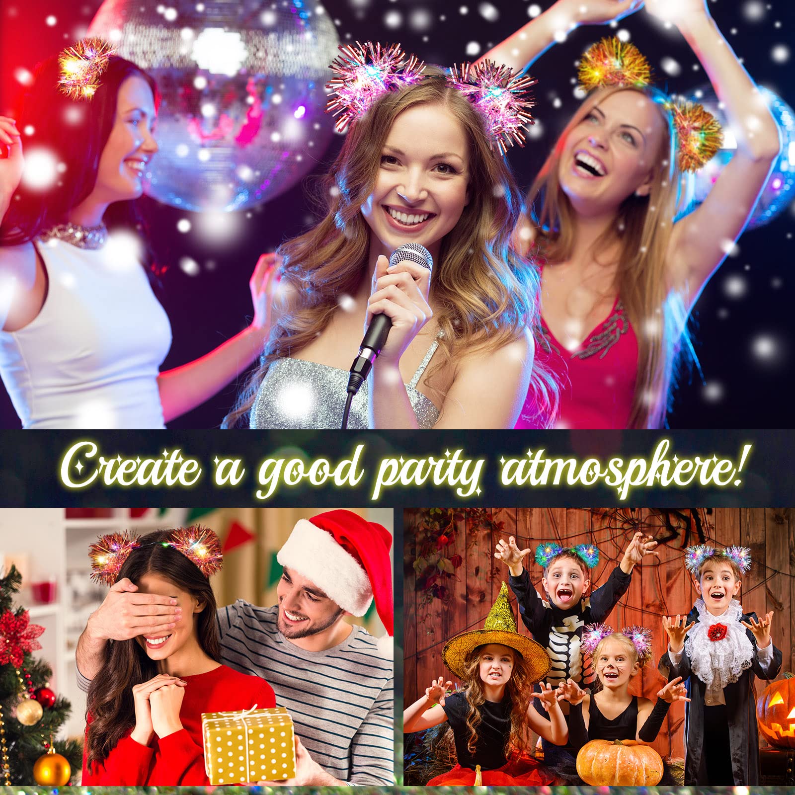 60 Pack Light up Cat Ears Headband Multicolor Cute Glow Headband Party Rave Hair Accessories for Women Girls Kids Festival Birthday Halloween Christmas Party Accessories