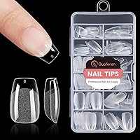 Vista 10 de Quaferen 500 puntas de uñas transparentes de gel suave de media cubierta, uñas postizas medianas con forma de almendra, puntas curvas para uñas