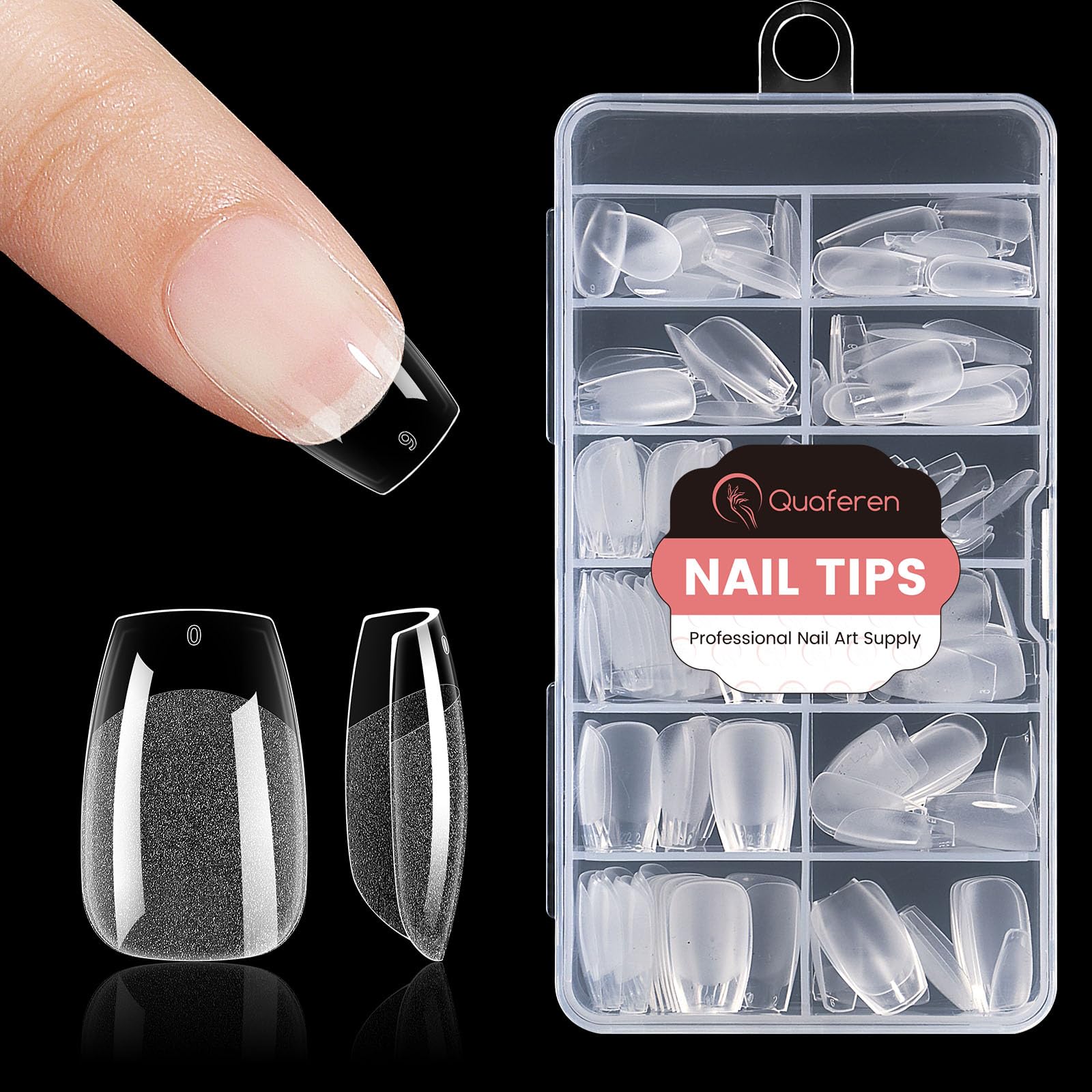 Quaferen Coffin Nails Tips Short: 240pcs Pre-shape Acrylic Fake Nail Tips Coffin - 12 Sizes Soft Gel Full Cover Clear Gelly Press on False Tip for