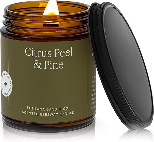 Fontana Candle Company - Vela sin perfume de cera de abejas y aceite de coco de 9 onzas, mecha de madera, no tóxica, largo tiempo de combustión,