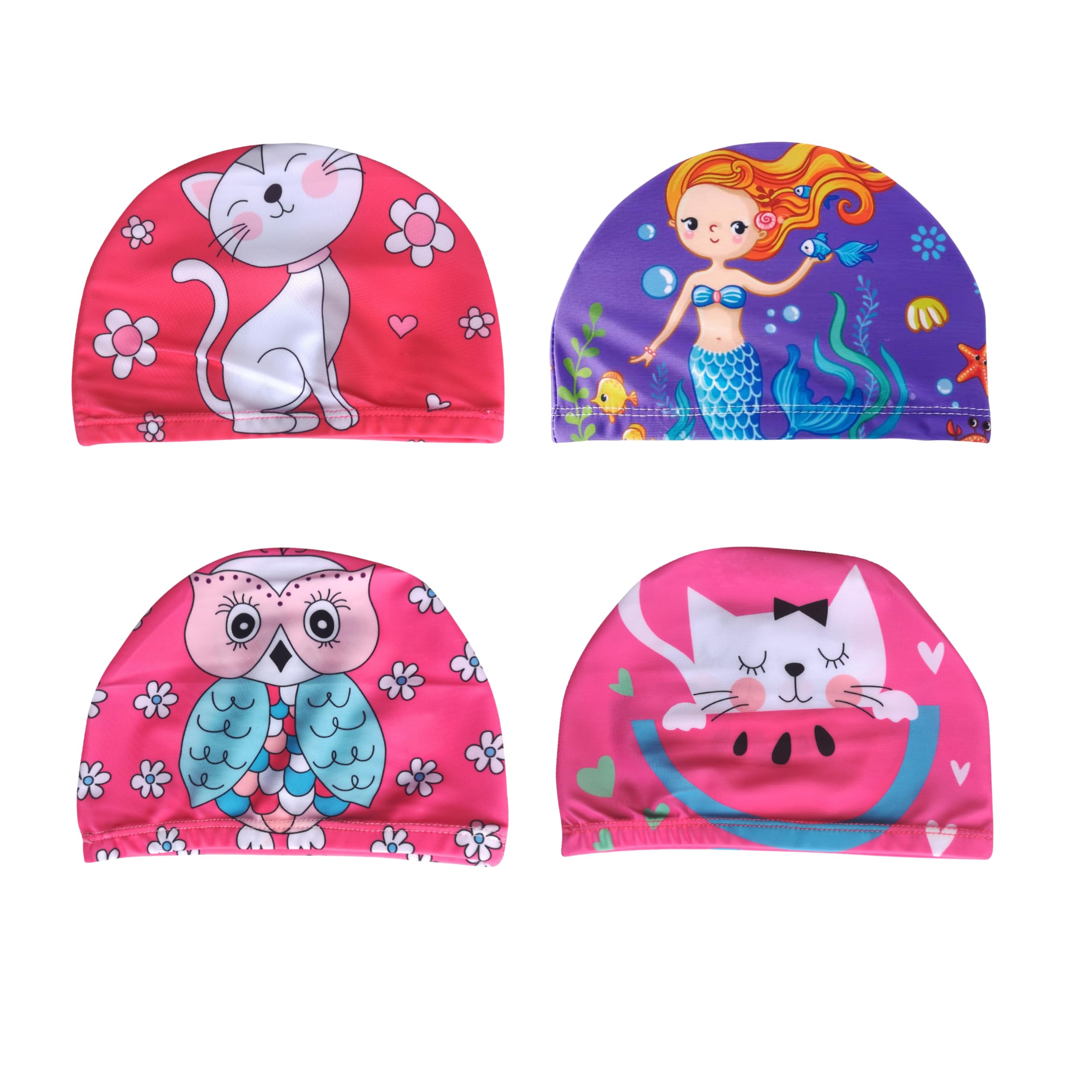 4 Unidades de Gorros de Piscina para Niña, Gorros de Tela de Natación para Niña, Fácil de Poner y Quitar, de 1 a 6 Años, Gorro Elástico Apto para Pelo Largo, Gorro de Natación con Dibujos.