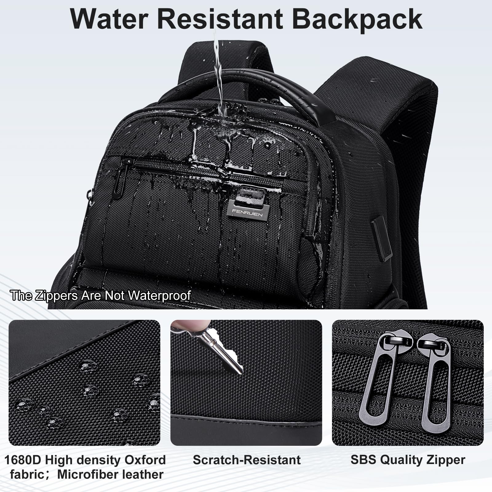 Mochila de viaje de negocios para hombres, mochila para laptop de gran capacidad con puerto de carga USB, bolsa negra expandible multifuncional resistente al agua para computadora de 15.6 7