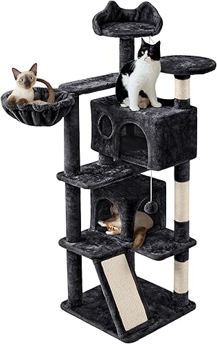 Yaheetech Árbol para gatos, torre para gatos de 57 pulgadas con condominio doble, tabla de rascar y canasta, muebles para gatos de interior, gatito,