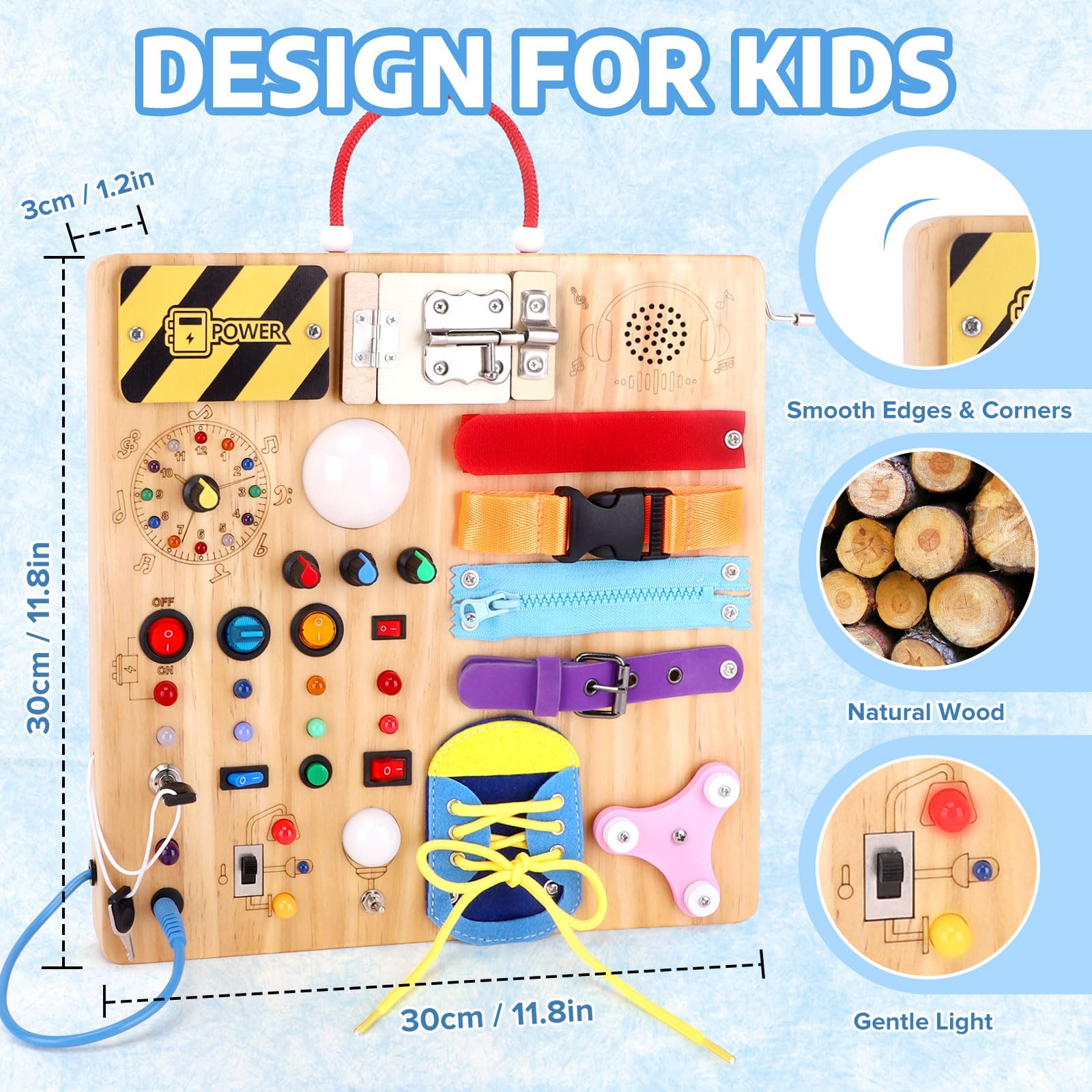 Konijiwa 23 in 1 Toddler Toys Montessori Busy Board for 1 2 3 Year old Boys Girls Wooden Toys with With 15 Switches - Image 3