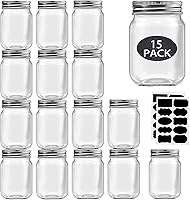 Rainforce 16oz Mason Jars with Lids - 15 Pack Regular Mouth Pint Glass Jars for Meal Prep, Canning, Food Storage + 20 Labels