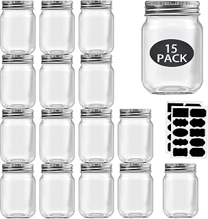 Rainforce 16oz Mason Jars with Lids - 15 Pack Regular Mouth Pint Glass Jars for Meal Prep, Canning, Food Storage + 20 Labels