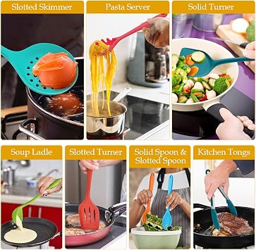 Homikit 24 Piece Kitchen Utensil Set, Silicone Cooking Utensils with Holder | Non-Stick Spatula Spoons Turners Safe for Cookware, Healthy, Healthy & Easy Grip, Heat Resistant & Dishwasher Safe, Colorful