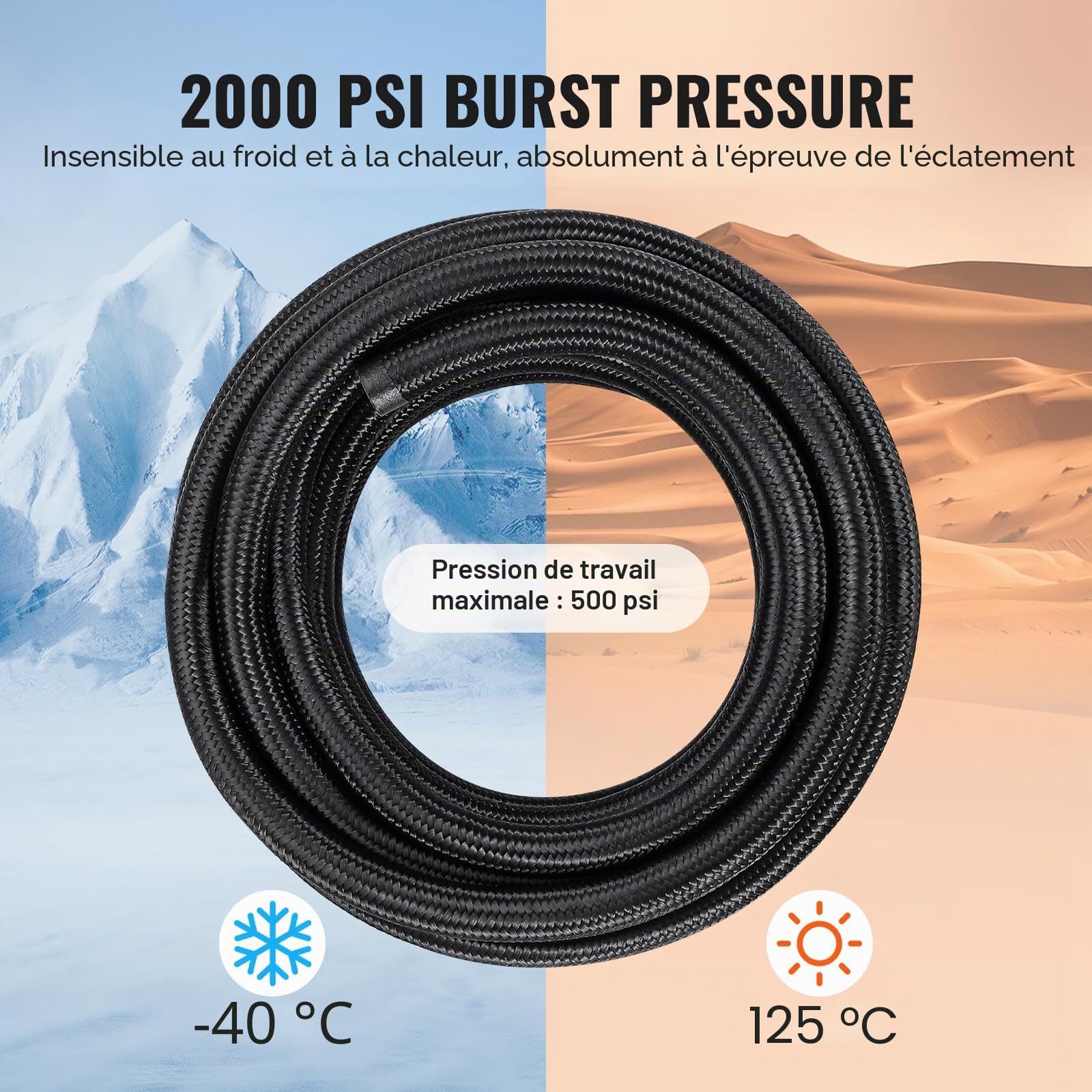 VEVOR Kit Tuyau d'Essence 6AN Durite Essence Ø 14 mm Longueur 6,1 m Tressée en Nylon et Inox Conduite de Carburant Gasoil avec 12 Adaptateurs Raccords Pivotants pour Moteur Voitures Motos Tracteurs
