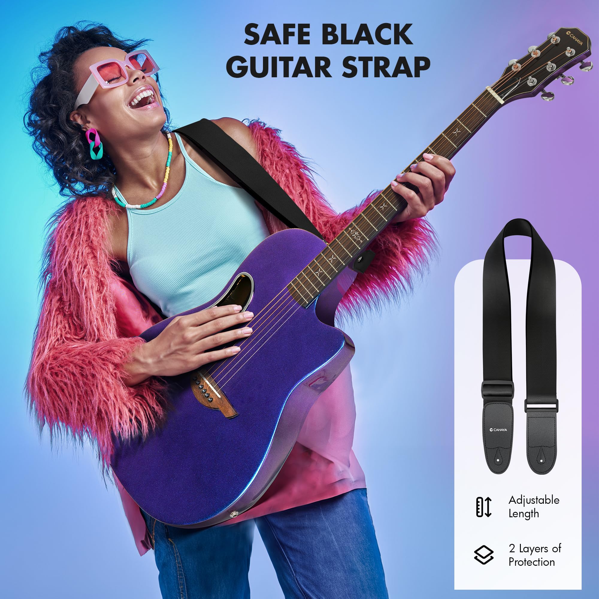 CAHAYA Chitarra Elettro-Acustica 41 Pollici: Fibra di Carbonio con Finitura Sfuma Blu-Viola Elegante, Tavola in Abete, Pickup Piezo Integrato, Perfetta per Viaggio e Palco (CCF0396P)